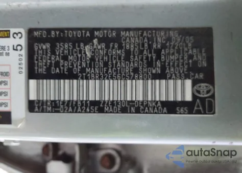 2006 Toyota Corolla Le z USA, uszkodzony, nr VIN 2T1BR32E56C578800